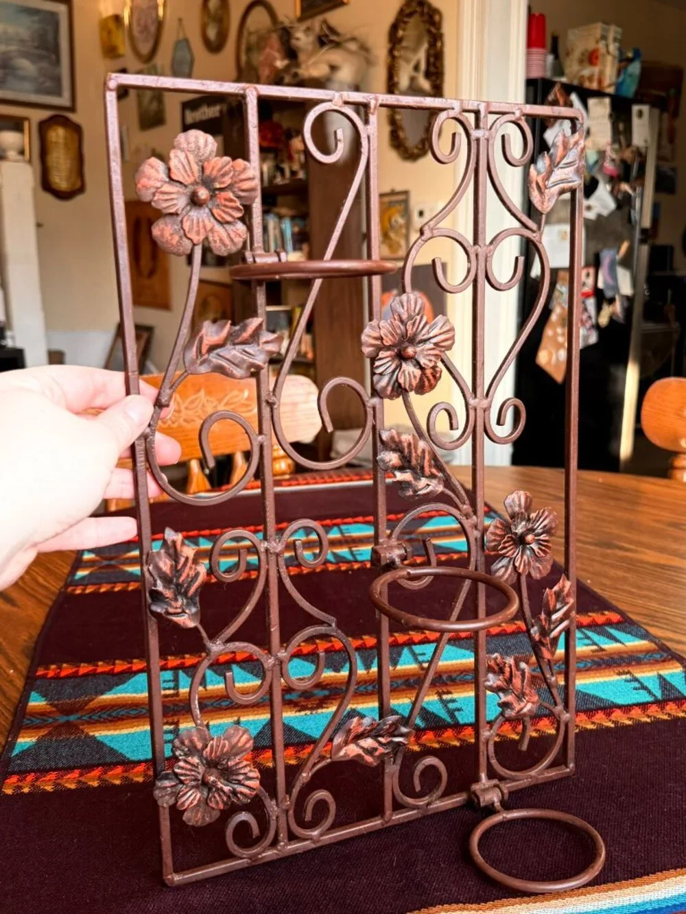 Vintage Floral Wrought Iron Tea Light Candle Holder
